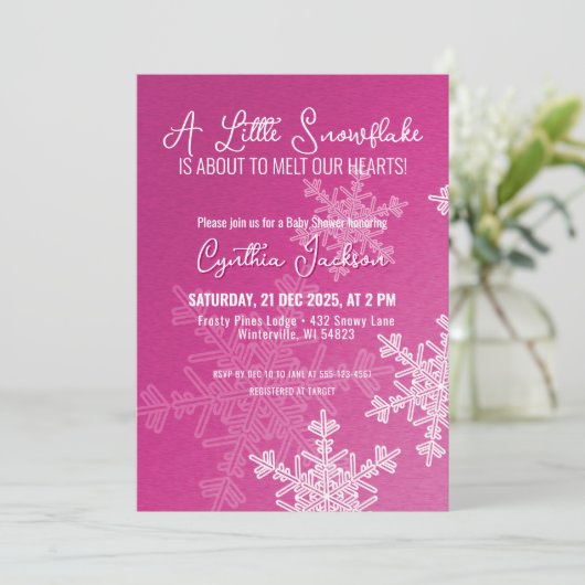 Een klein sneeuwvlokje minimalistisch roze patroon kaart (Staand voorkant)