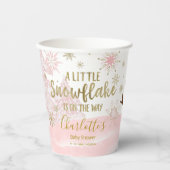 Een klein sneeuwvlokroze Baby shower Papieren Bekers (Voorkant)
