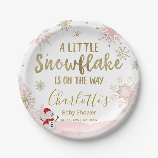 Een klein sneeuwvlokroze Baby shower Papieren Bordje (Voorkant)