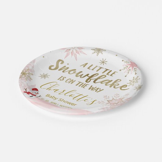 Een klein sneeuwvlokroze Baby shower Papieren Bordje (Gekanteld)