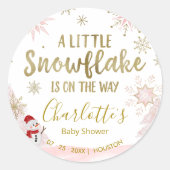 Een klein sneeuwvlokroze Baby shower Ronde Sticker (Voorkant)