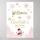 Een klein sneeuwvlokroze Baby shower Welkomstteken Poster (Voorkant)