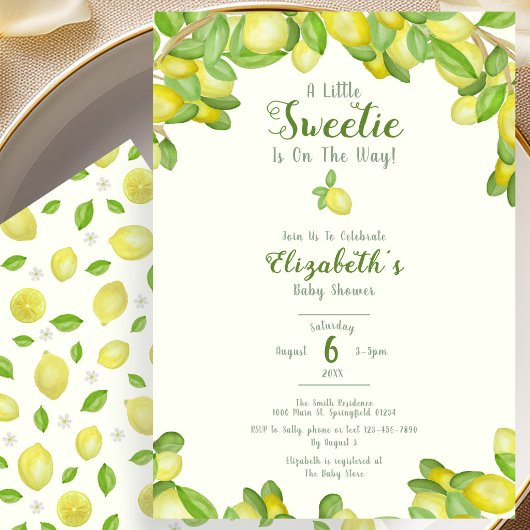 Een klein snoepje citroen babyshower uitnodiging