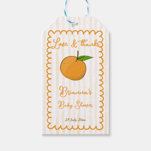 Een klein snoezig grillig citrus baby shower favor cadeaulabel (Voorkant)