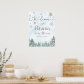 Een klein Snowflake Blue Baby shower Welcome Sign Poster (Keuken)