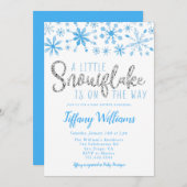 Een klein Snowflake Blue Silver-Baby shower Kaart (Voorkant / Achterkant)