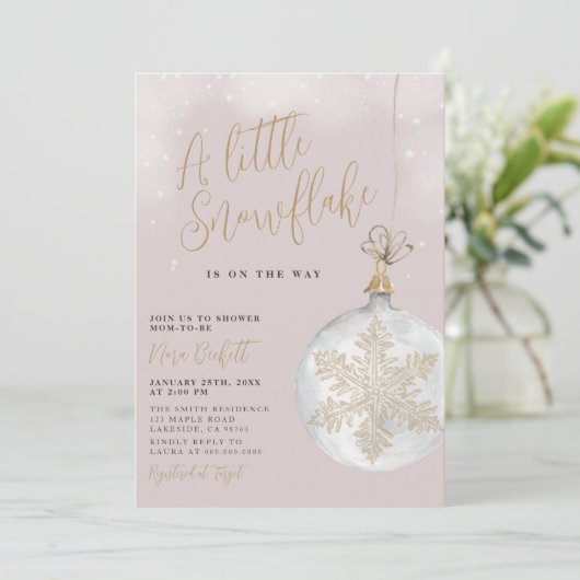Een klein Snowflake Blush Pink Baby shower Kaart (Staand voorkant)