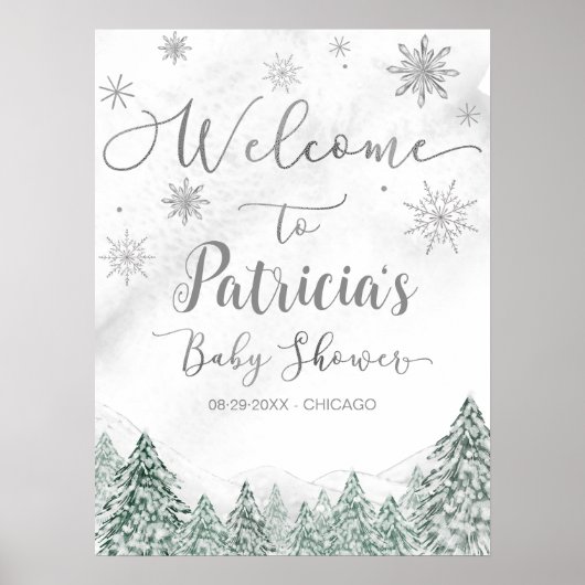 Een klein Snowflake Grey Baby shower Welkomstteken Poster (Voorkant)