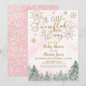 Een klein Snowflake Roze Baby shower Kaart (Voorkant / Achterkant)