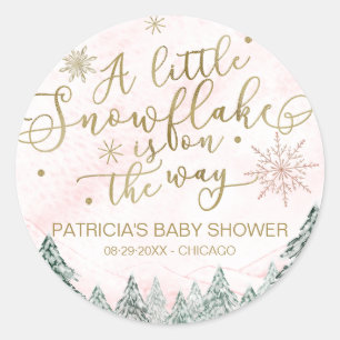 Een klein Snowflake Roze Baby shower Ronde Sticker