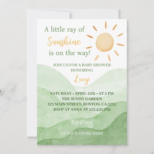 Een klein straaltje zonneschijn Baby shower uitnod Kaart (Voorkant)