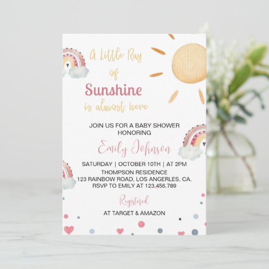 Een klein straaltje zonneschijn Baby shower uitnod Kaart (Staand voorkant)