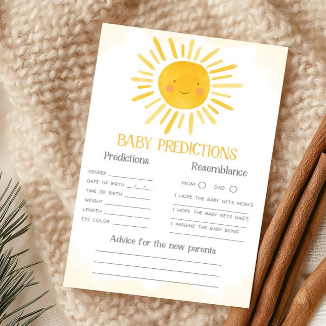 Een Klein Straaltje Zonneschijn Baby Voorspellinge (Little Ray of Sunshine Baby Shower Baby Predictions Game)