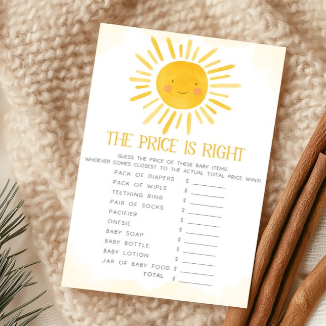Een Klein Straaltje Zonneschijn De Prijs Is Juist  (Little Ray of Sunshine Baby Shower The Price Is Right Game)