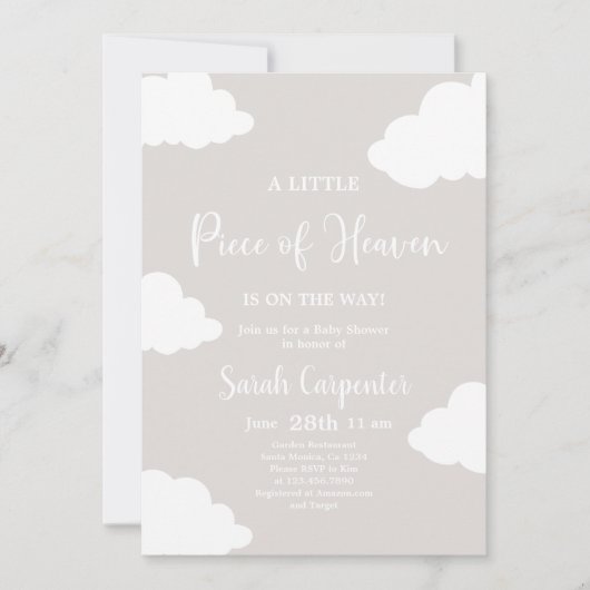 Een klein stukje Heaven Baby shower Invitation Kaart (Voorkant)