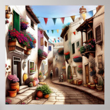 Een klein toeristenstadje met kleine straatwinkels