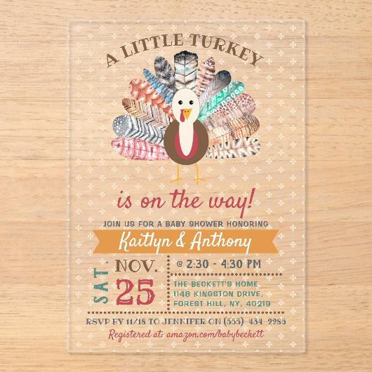 Een klein Turkije onderweg! Thanksgiving Baby show Acryl Uitnodigingen (Voorkant)