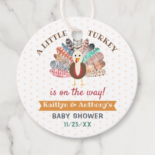 Een klein Turkije onderweg! Thanksgiving Baby show Bedankjes Labels (Voorkant)