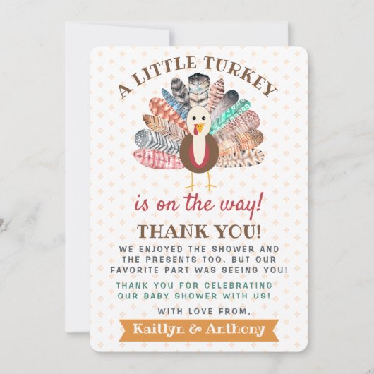 Een klein Turkije onderweg! Thanksgiving Baby show Bedankkaart (Voorkant)