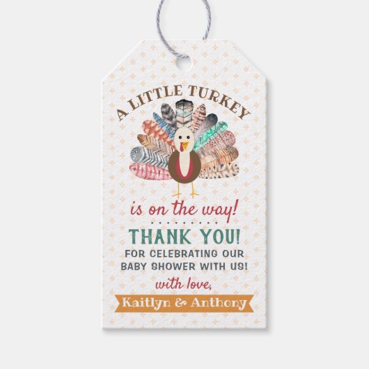 Een klein Turkije onderweg! Thanksgiving Baby show Cadeaulabel (Voorkant)