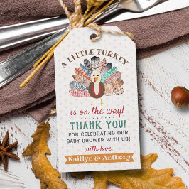 Een klein Turkije onderweg! Thanksgiving Baby show Cadeaulabel