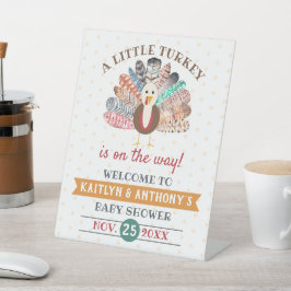 Een klein Turkije onderweg! Thanksgiving Baby show Reclamebord Met Voetstuk