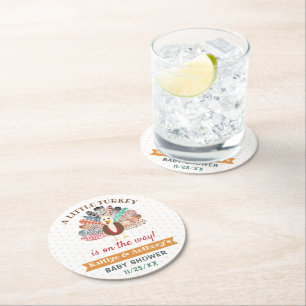 Een klein Turkije onderweg! Thanksgiving Baby show Ronde Kartonnen Onderzetter