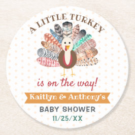 Een klein Turkije onderweg! Thanksgiving Baby show Ronde Kartonnen Onderzetter