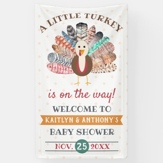 Een klein Turkije onderweg! Thanksgiving Baby show Spandoek (Verticaal)