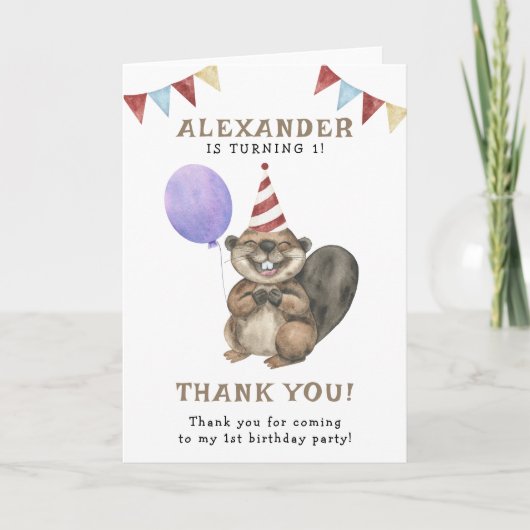 Een klein verjaardagsfeestje van de bever bedankkaart (Voorkant)