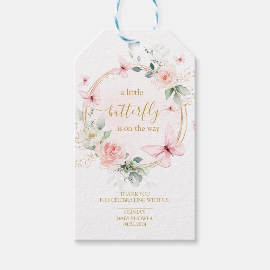 Een klein vlinder baby shower cadeaulabel (Voorkant)