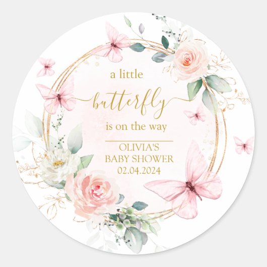 Een klein vlinder baby shower ronde sticker (Voorkant)