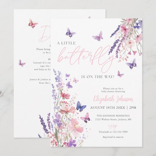 Een klein vlinderbloemig Baby shower alles in één Kaart (Voorkant / Achterkant)