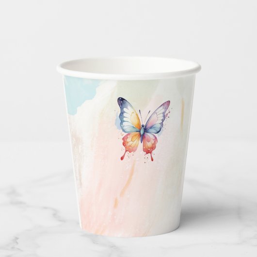 Een klein vlinderpastel grillig Baby shower Papieren Bekers (Achterkant)