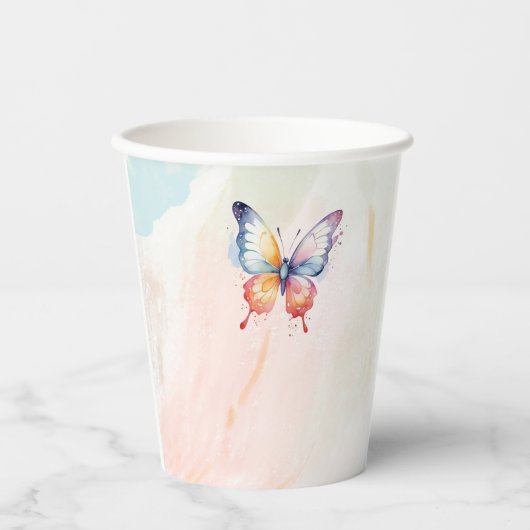 Een klein vlinderpastel grillig Baby shower Papieren Bekers (Voorkant)