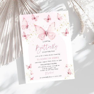 Een klein vlinderroze gouden Baby shower Kaart