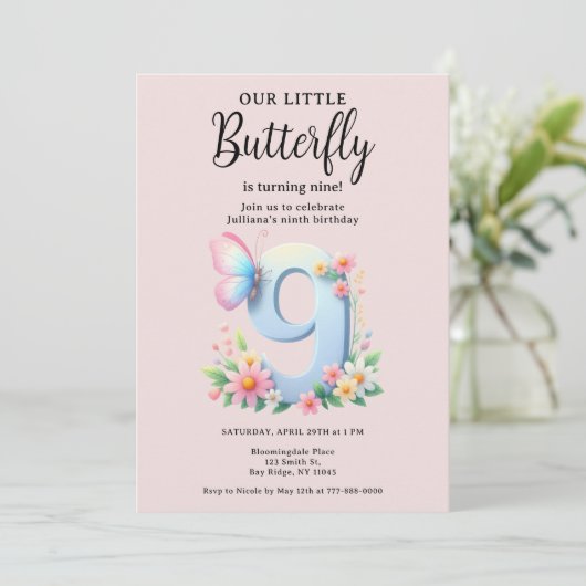 Een Klein Vlindertje 9e Verjaardag Leuke Cijfer Le Kaart (Staand voorkant)
