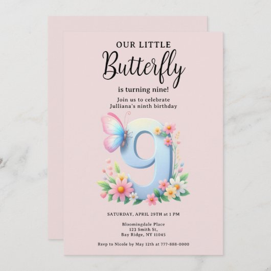 Een Klein Vlindertje 9e Verjaardag Leuke Cijfer Le Kaart (Voorkant / Achterkant)