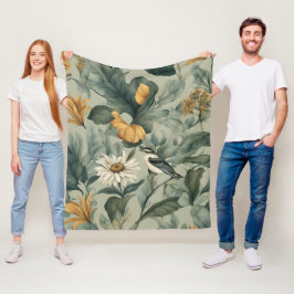 Een klein vogeltje bij de bloemen fleece deken