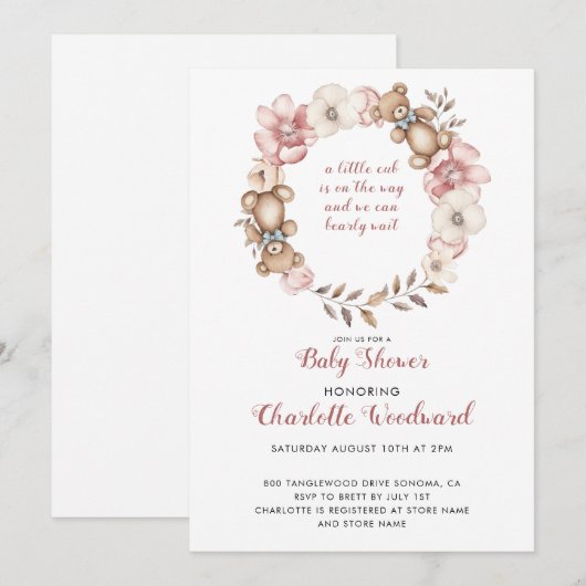 Een klein welpje is op weg meisje Baby shower Kaart (Voorkant / Achterkant)