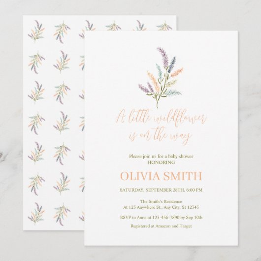 Een Klein Wild Bloemetje Is Op Weg Baby Shower Kaart (Voorkant / Achterkant)