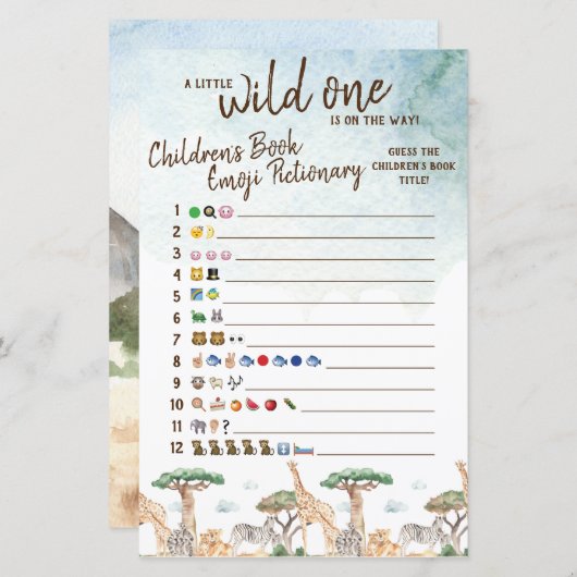 Een klein Wild One Emoji Pictionary Baby shower (Voorkant / Achterkant)