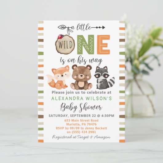 Een klein Wild One Woodland Animals Baby shower In Kaart (Staand voorkant)