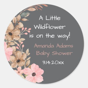 Een Klein Wilde Bloem Roze Meisje Baby Shower Stic Ronde Sticker