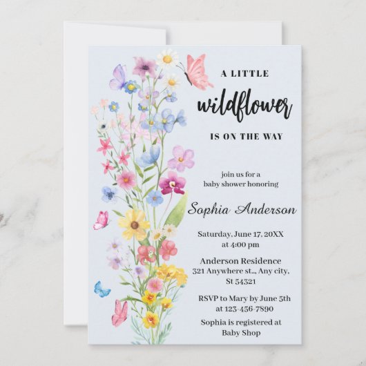 Een klein wildflower blauw Baby shower Kaart (Voorkant)