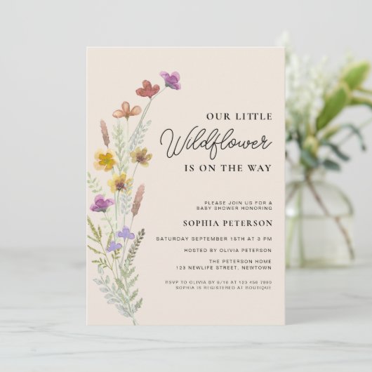 Een klein Wildflower Boho-Baby shower Kaart (Staand voorkant)