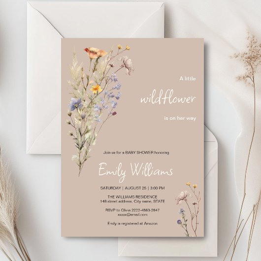 Een klein wildflower meisje baby shower uitnodigin kaart