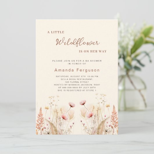 Een klein wildflower meisje boho Baby shower Kaart (Staand voorkant)