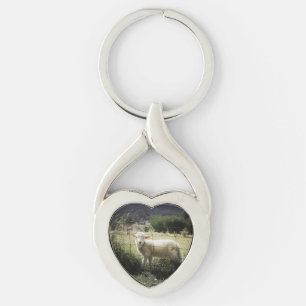 een klein wit lampje achter een hek in een veld sleutelhanger