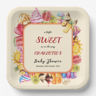 Een Klein Zoet Ding Is Op Weg Ijs Baby Shower Papieren Bordje